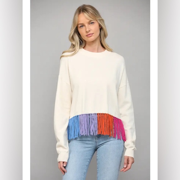 NWT Colorful Fringe Hem Crew Neck Sweatee (Size Large, brand: FATE) - Picture 5 of 5